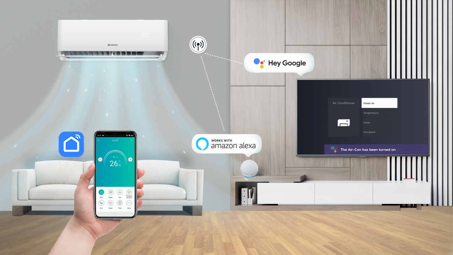 HANTECH 9000 BTU 2,6 kW Split Klimaanlage WLAN R32 Mod. HPRO mit 3m Leitung und Halterung